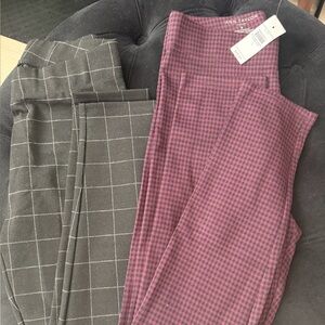 Ann Taylor burgundy and black and black and white leggings (2 pair)